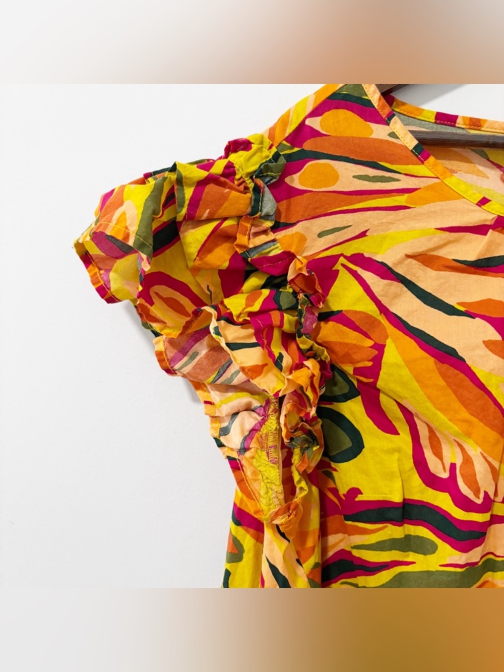Terra & Sky Tropical Floral Flutter Ruffle Cap Sleeve Blouse Womens Size 1X Art - Picture 2 of 14